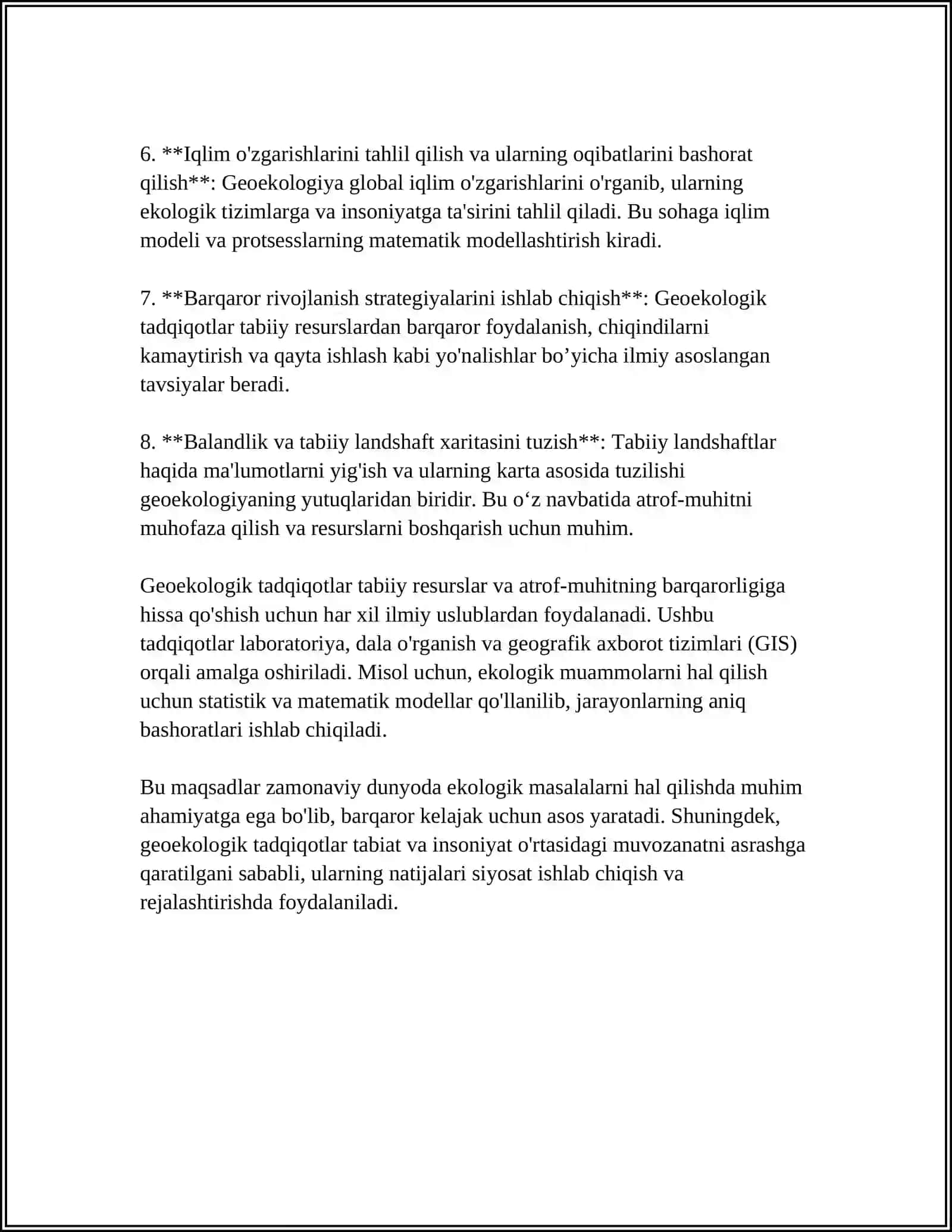 GEOEKOLOGIK TADQIQOTLARDA AMAL QILINADIGAN PRINTSIPLARNING MAZMUNI OʻRGANISH 4