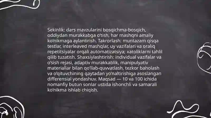 10 va 100 ichida nomanfiy butun sonlar ustida arifmetik amallarni oʻrgatish metodikasi 4