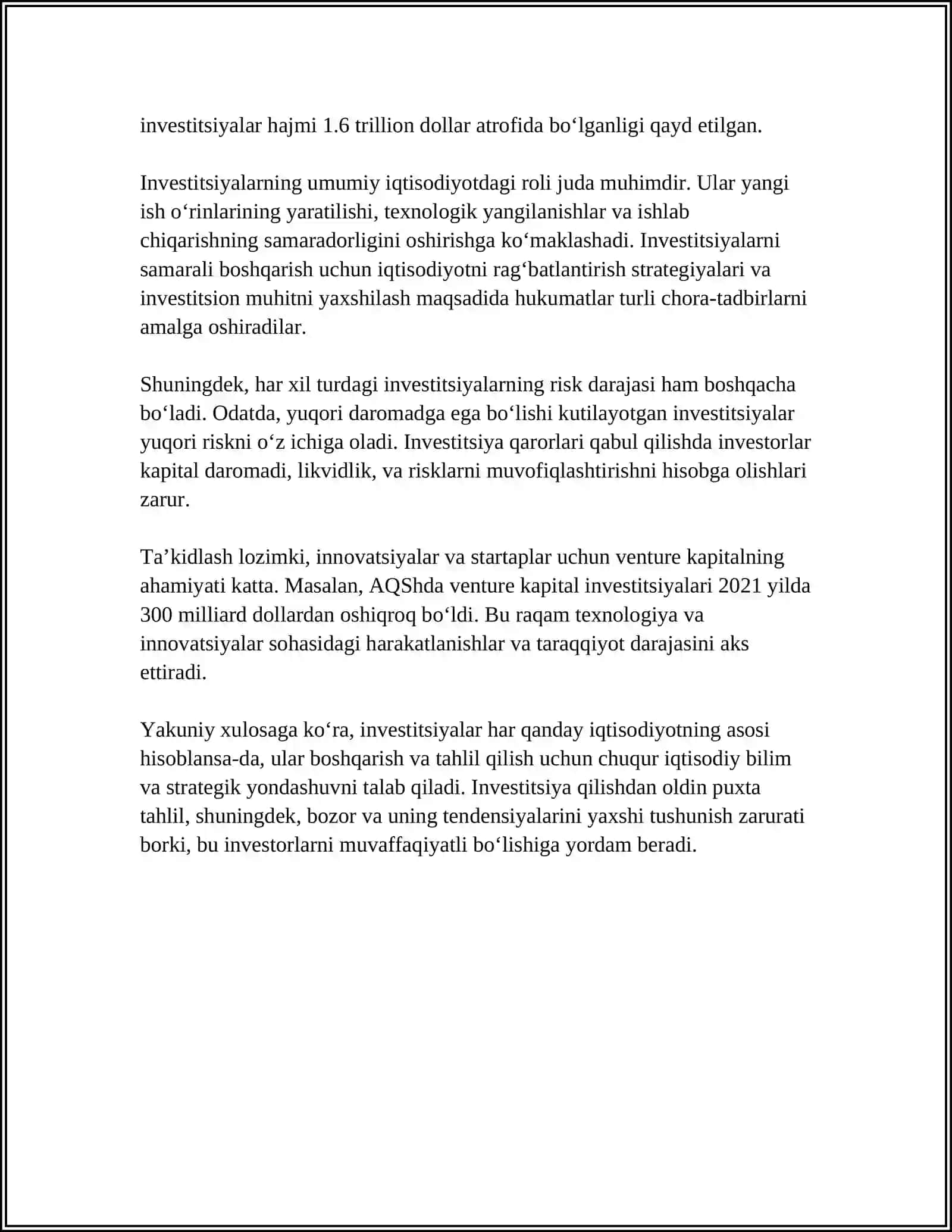 INVESTITSIYALAR VA ULARNING IQTISODIY O'SISHDAGI RO'LI 4