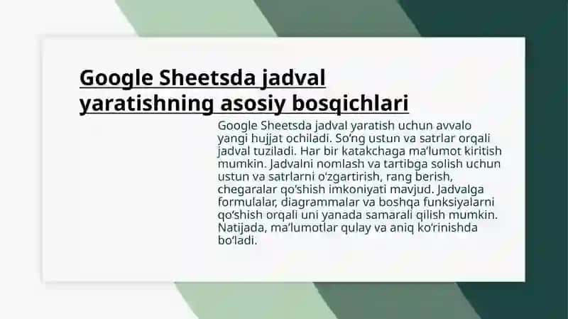 Google Sheetsda jadvallar yaratish 4