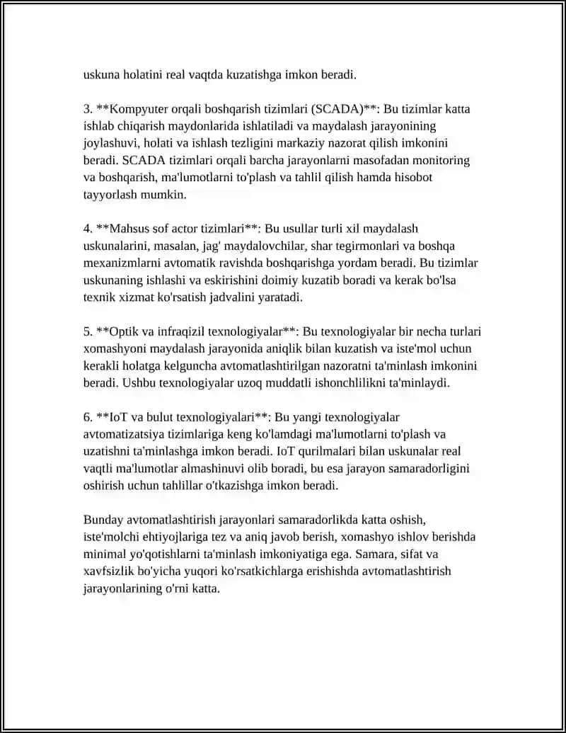 QATTIQ MATERIALLARINI MAYDALASH JARAYONINI AVTOMATLASHTIRISH 4