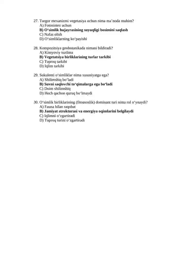 Geobotanika fanidan namuna test savollari 4