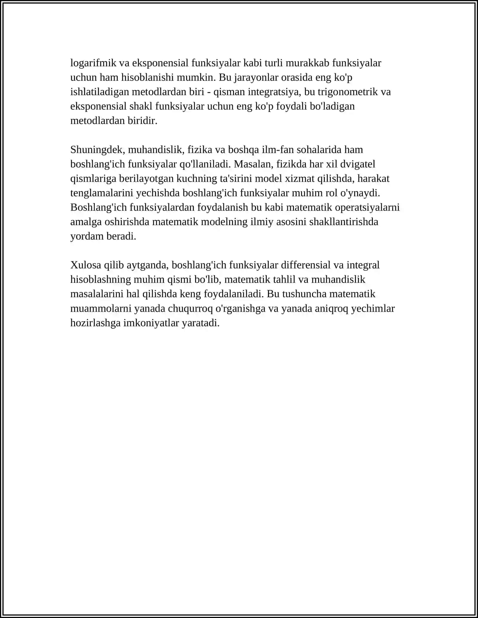 BOSHLANGICH FUNKSIYAVA ANIQMAS INTEGRAL. INTEGRALLASH USULLARI 4