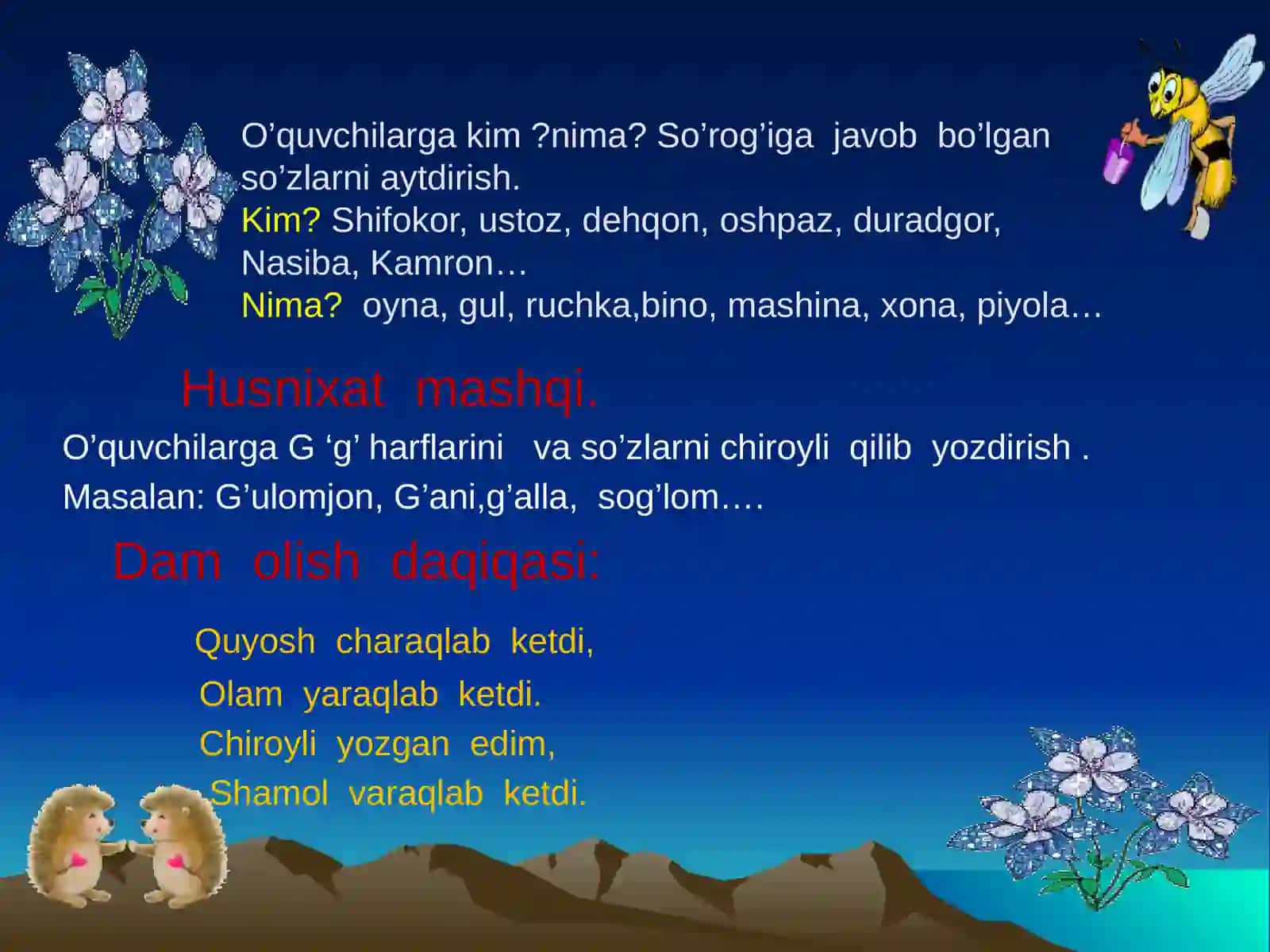 "Shaxs va narsani harakatini bildirgan so’zlar" mavzusida bir soatlik dars ishlanmasi 4