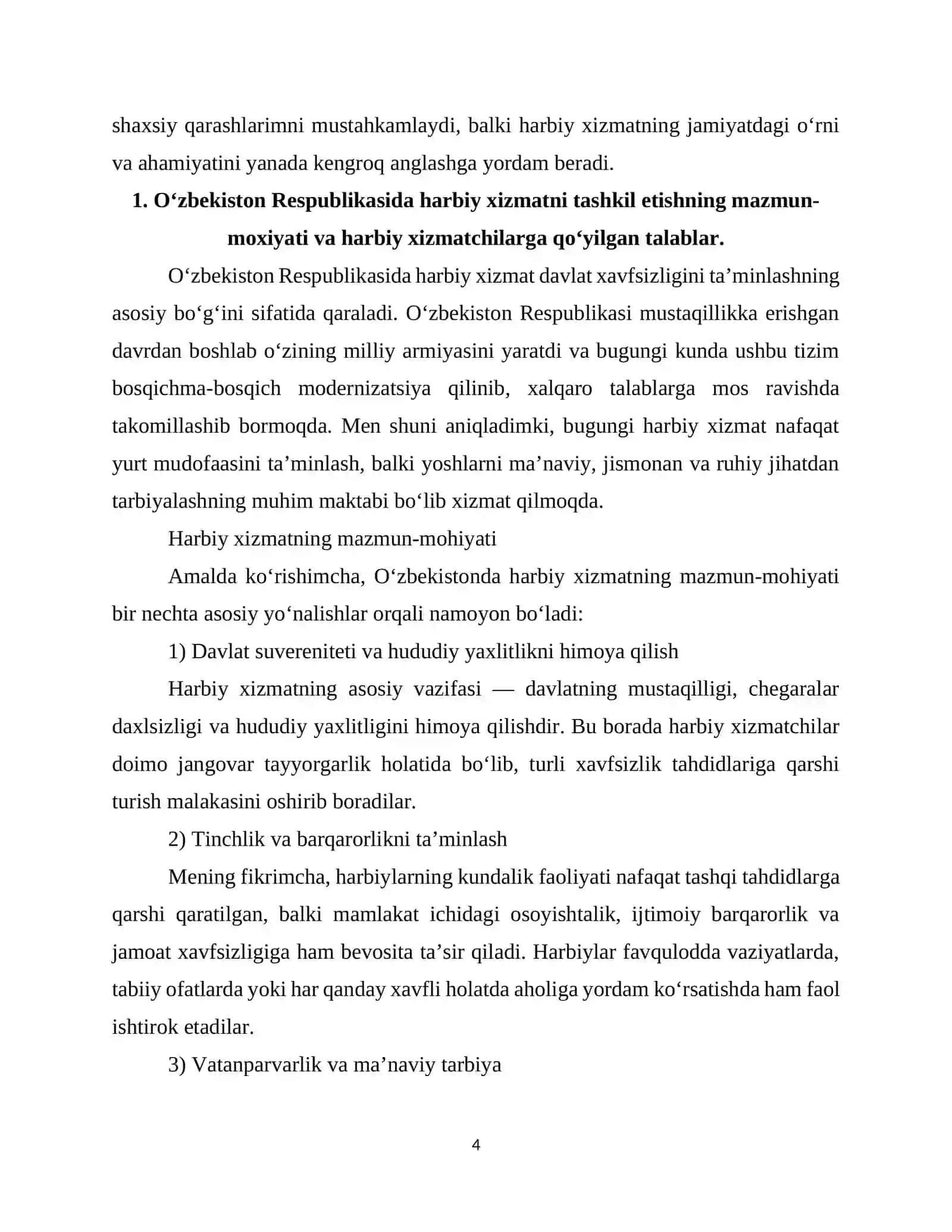 Harbiy xizmatga ishga kirishga qiziqish uyg‘otgan sabablar va harbiy sohada oldimga qo‘ygan asosiy maqsadim REFERATi 4