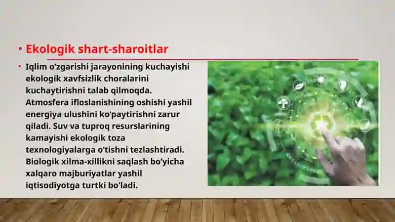 Yashil iqtisodiyotni rivojlantirish uchun mavjud shart-sharoitlar 4