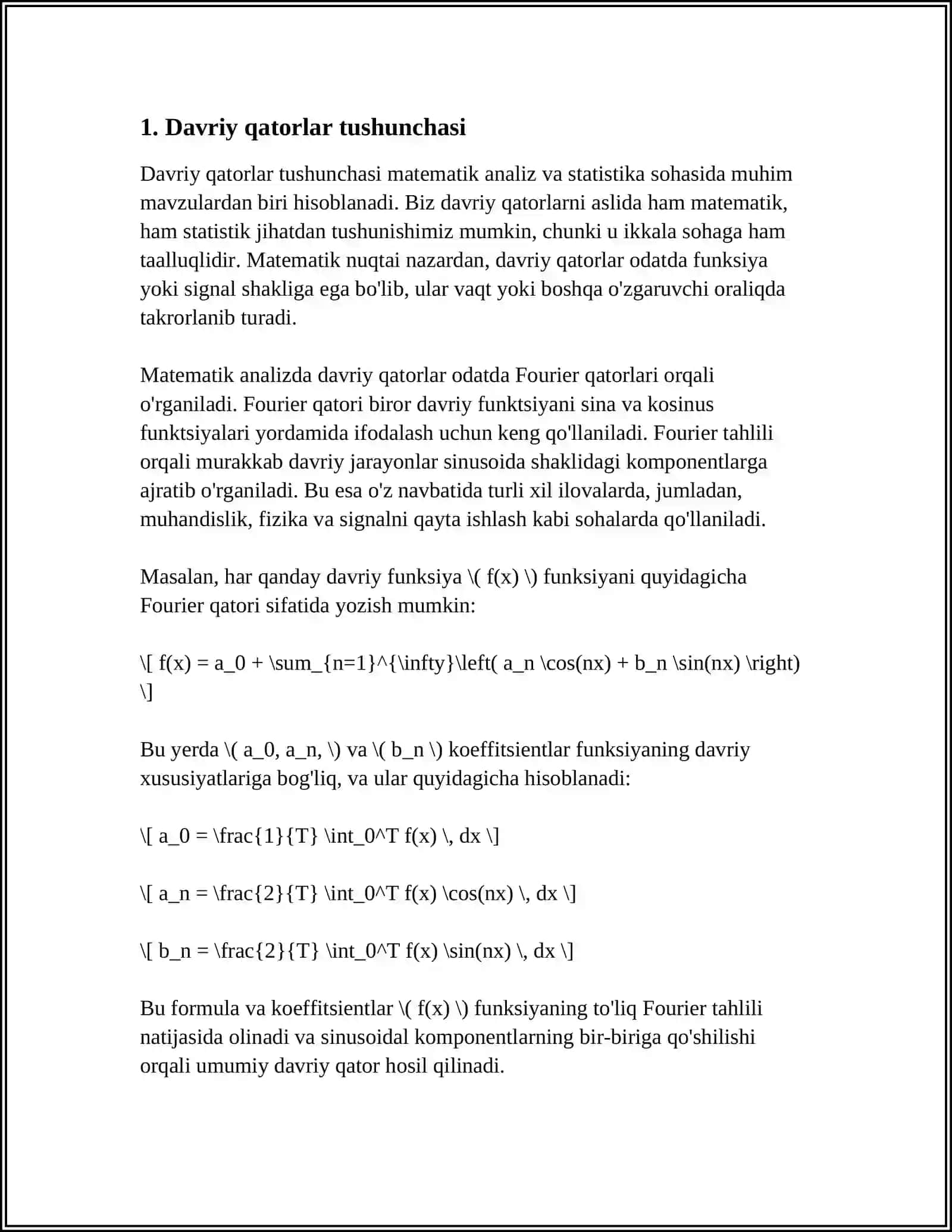 DAVRIY QATORLAR ASOSIY KOMPONENTALARI. ADDITIV VA MULTIPLIKATIV MODELLAR 4