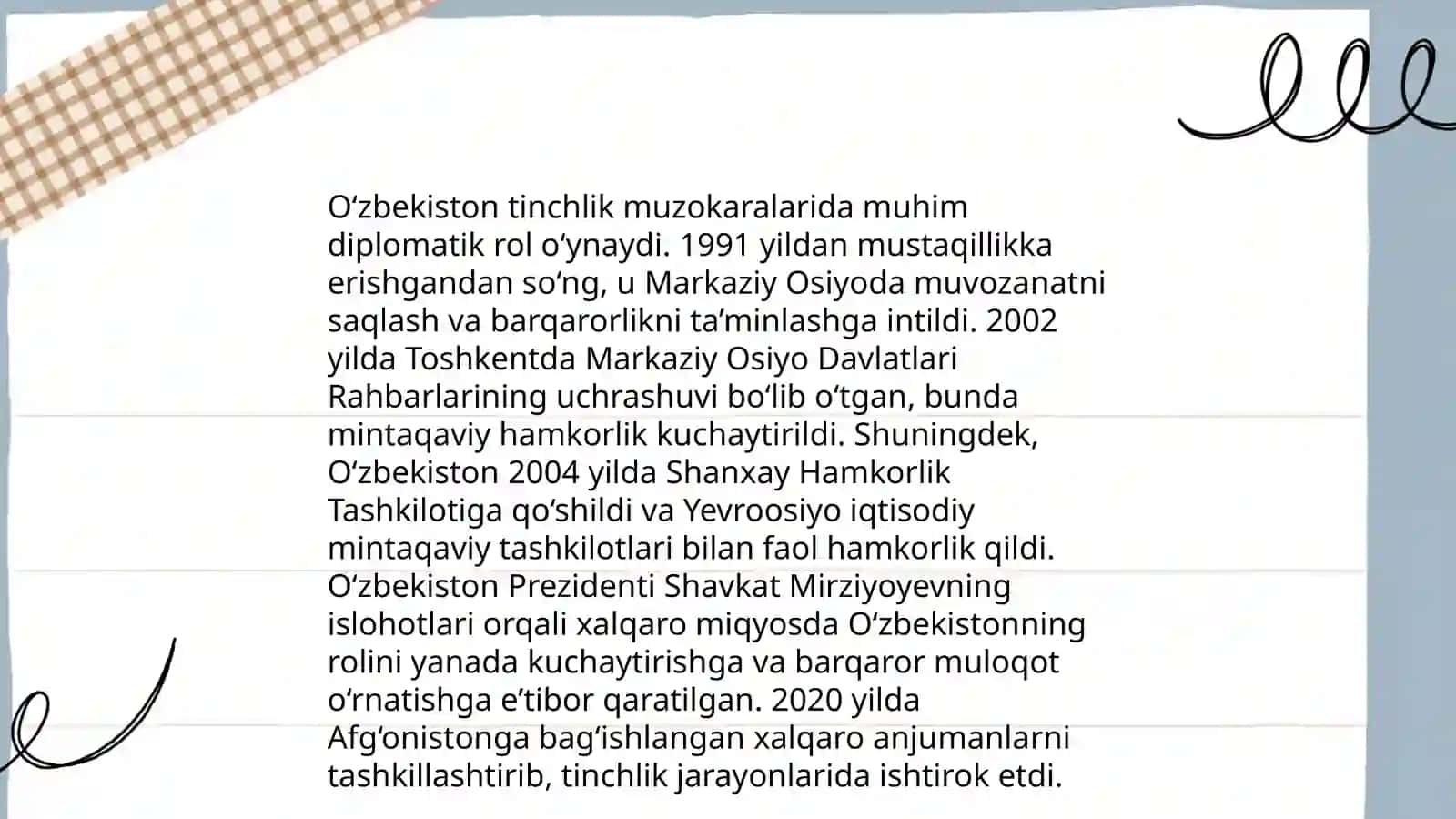 O‘zbekistonning Markaziy Osiyoda tinchlik va barqarorlikni ta’minlashdagi o‘rni 4