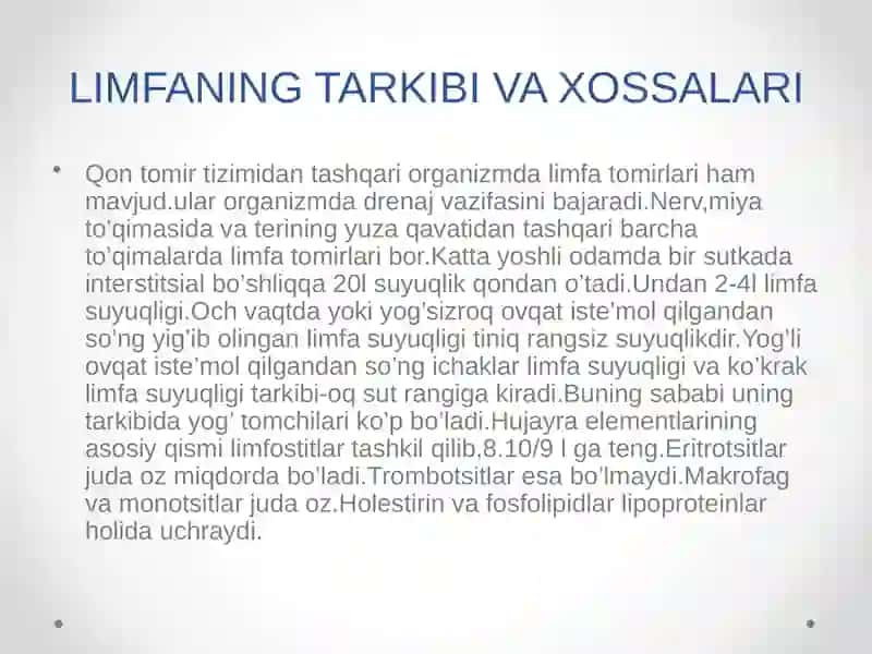 LIMFA QON DEPO A’ZOLARI LIMFA AYLANISHI 4
