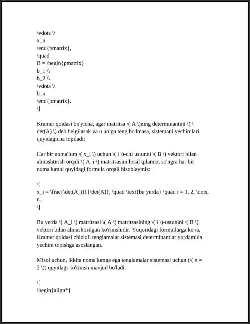 REFERAT Mavzu: KRAMER USULI GAUSS USULI 4
