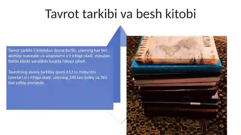 Tavrotning kelib chiqishi, mazmuni, tuzilishi, 5 kitobi, asosiy g‘oyalar 4