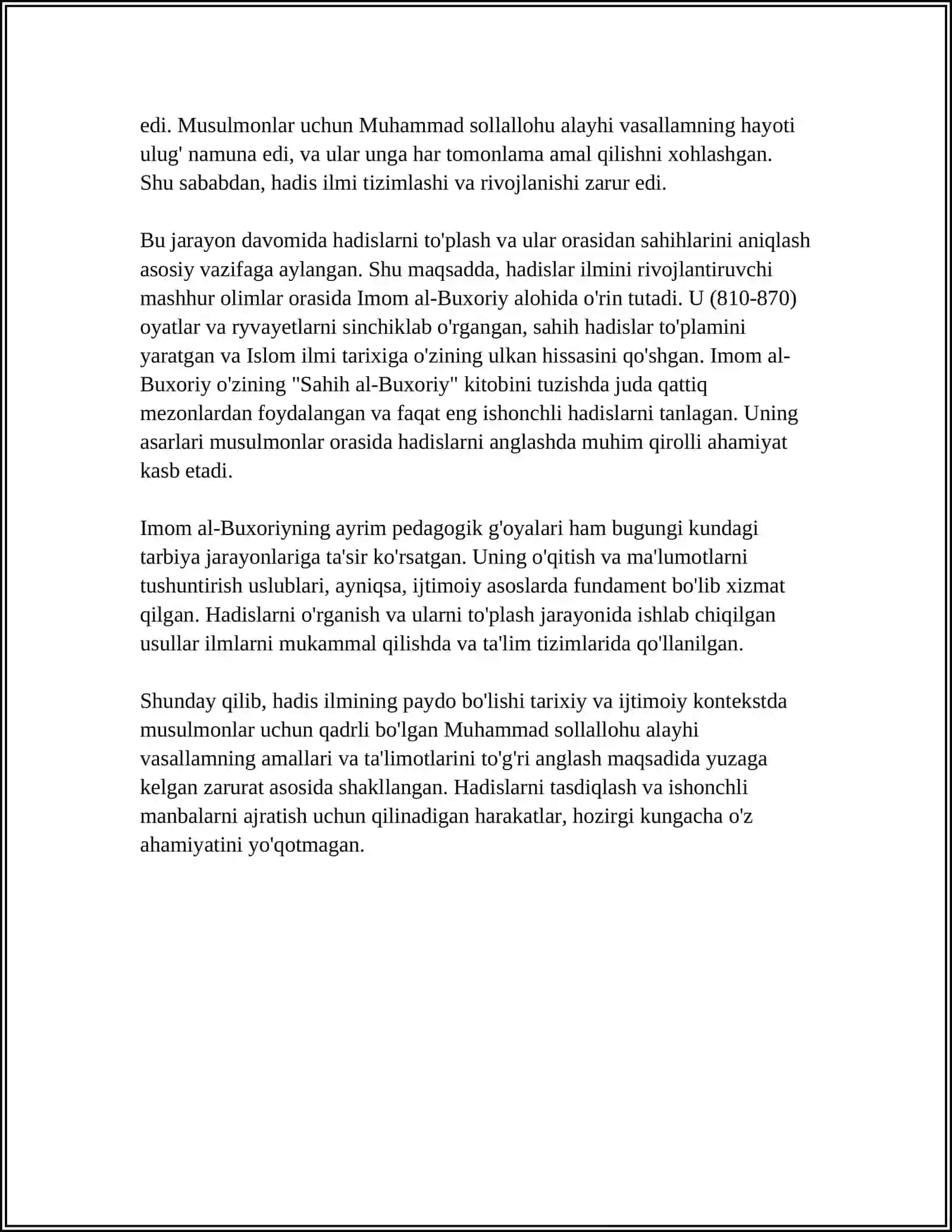 HADIS ILMINING PAYDO BOʻLISHI IMOM AL-BUXORIY ASARLARIDA PEDAGOGIK GʻOYALAR 4