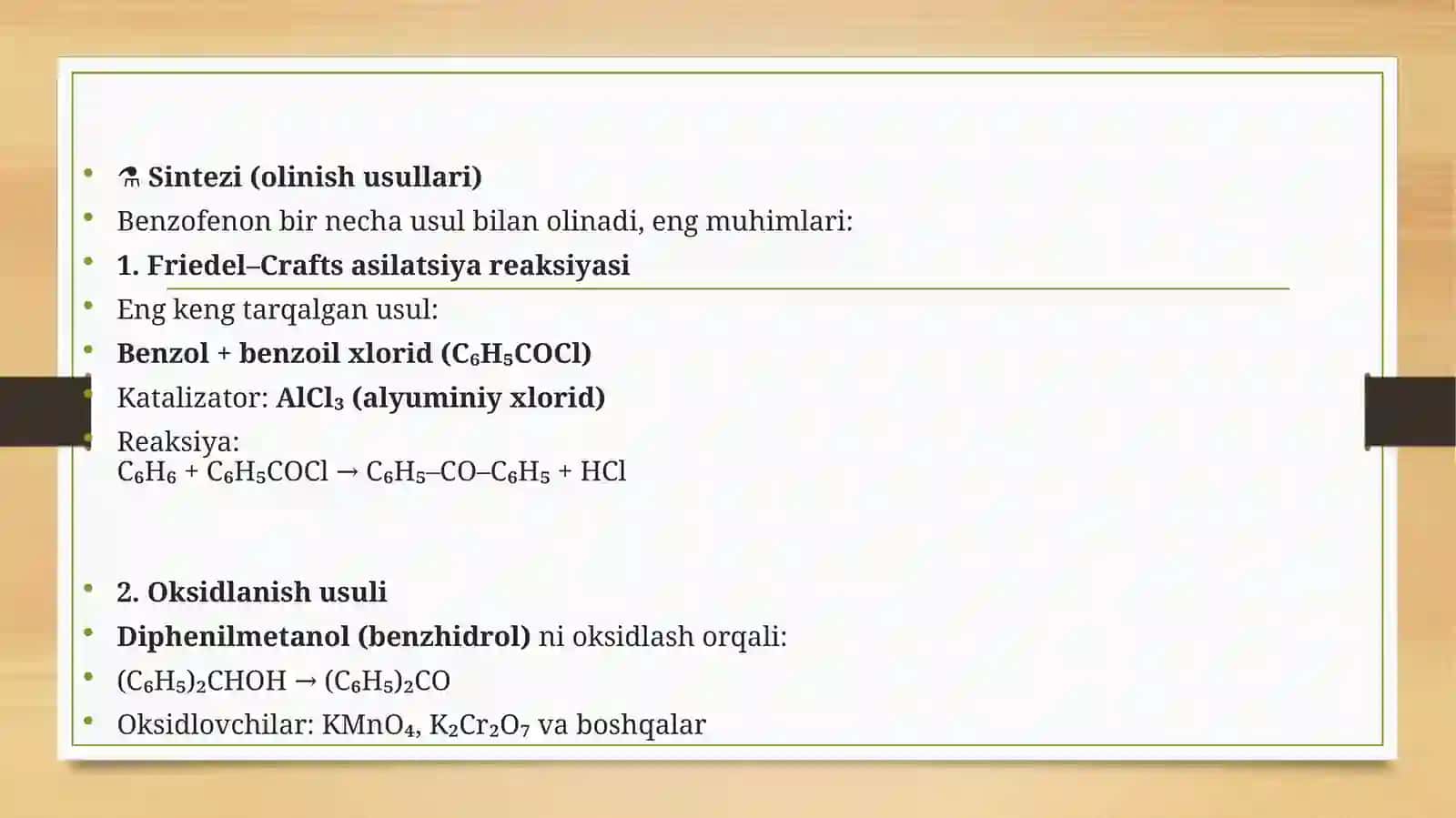 Benzofennon sintezi uning tuzilishi va xossalari 4
