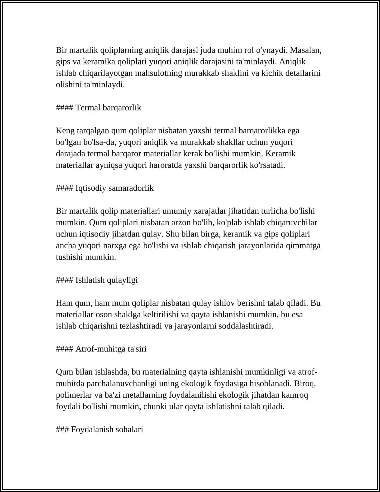 BIR MARTALIK QOLIPLARDA QUYMALAR OLISHNING TEXNOLOGIK O'ZIGA XOSLIKLARI 4
