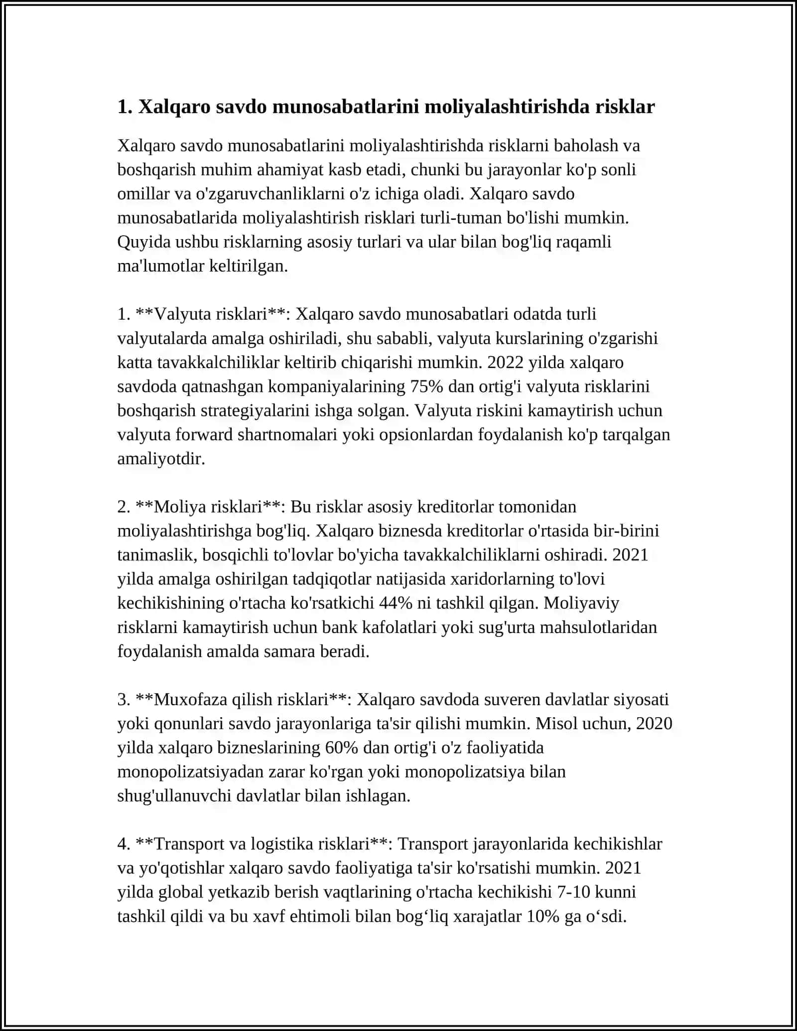 XALQARO SAVDO MUNOSABATLARINI MOLIYALASHTIRISH BILAN BOG'LIQ KAMCHILIKLAR VA MUAMMOLAR TAHILI 4