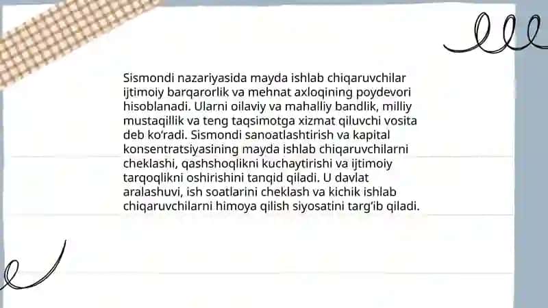Sismondi va mayda ishlab chiqarishga munosabati: asosiy qarashlari 4