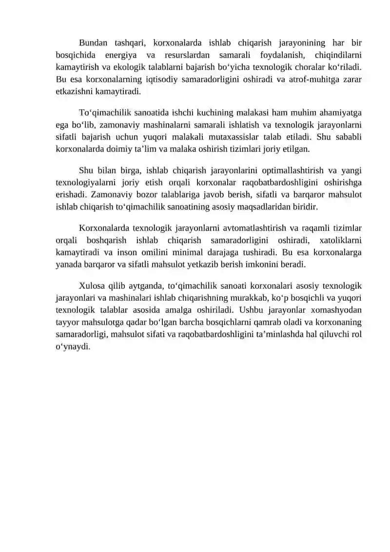 To‘qimachilik sanoati korxonalari asosiy texnologik jarayonlari va mashinalari 4