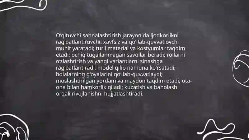 Maktabgacha taʼlim tashkilotlarida sahnalashtirish jarayonida bolalarda ijodkorlikni rivojlantirish 4