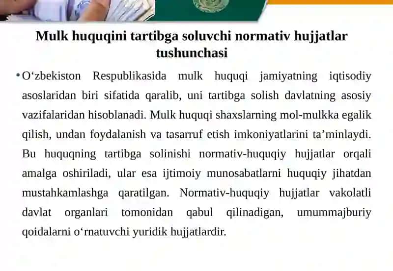 Mulkhuquqini tartibga soluvchi normativ hujjatlar 4