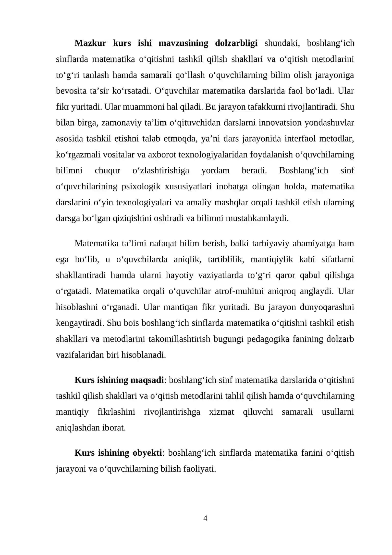 Boshlang‘ich sinfda matematika o‘qitishni tashkil qilish shakllari.O‘qitish metodlari 4