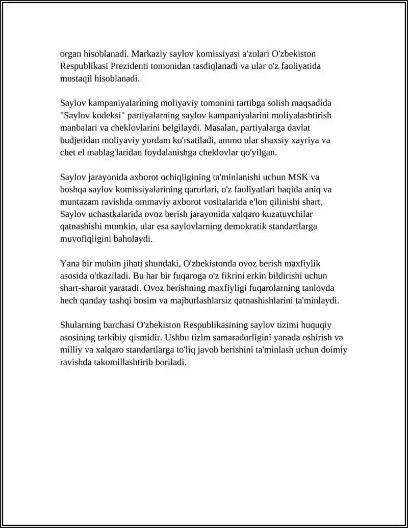REFERAT Mavzu: OZBEKISTON RESPUBLIKASIDA SAYLOV TIZIMI VA UNING AHAMIYATI 4