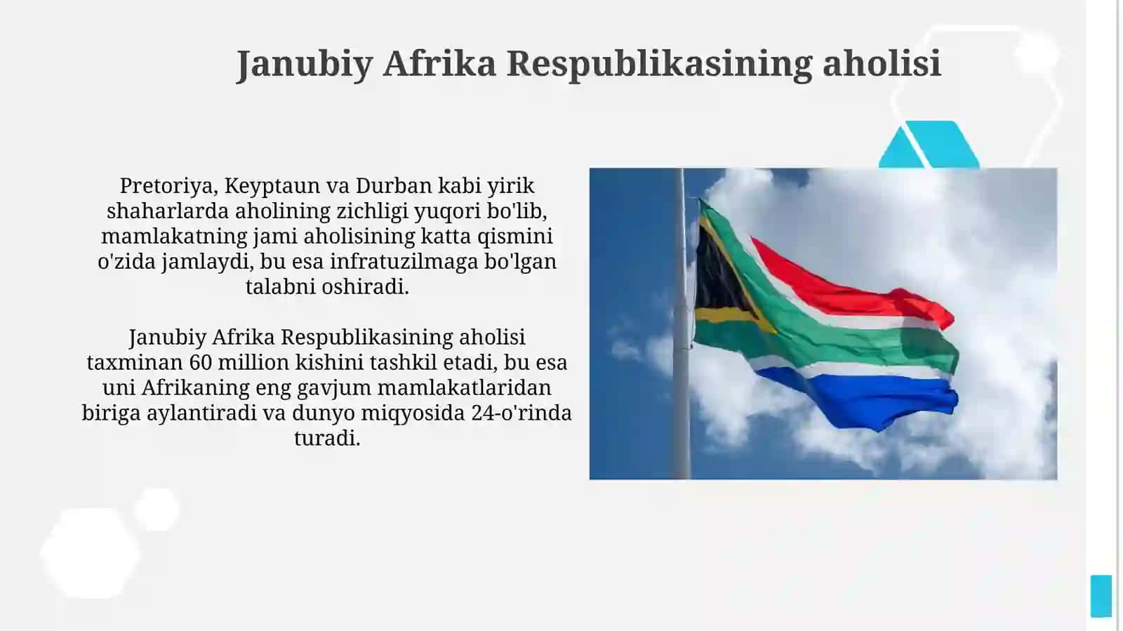 Janubiy Afrika respublikasi va uning jahon mamlakatlari orasida tutgan oʻrni 4