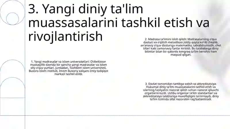 Oʻzbekistonda Mustaqillik Yillarida Diniy TaʼLim Tizimida Amalga Oshirilgan Islohotlar 4