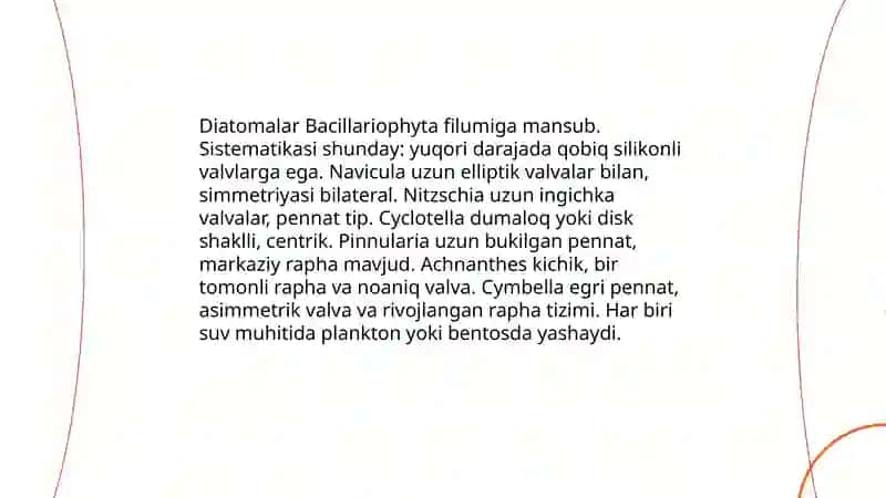 Diatom suvo'tlari vakillari va tallomlarini o'rganish 4