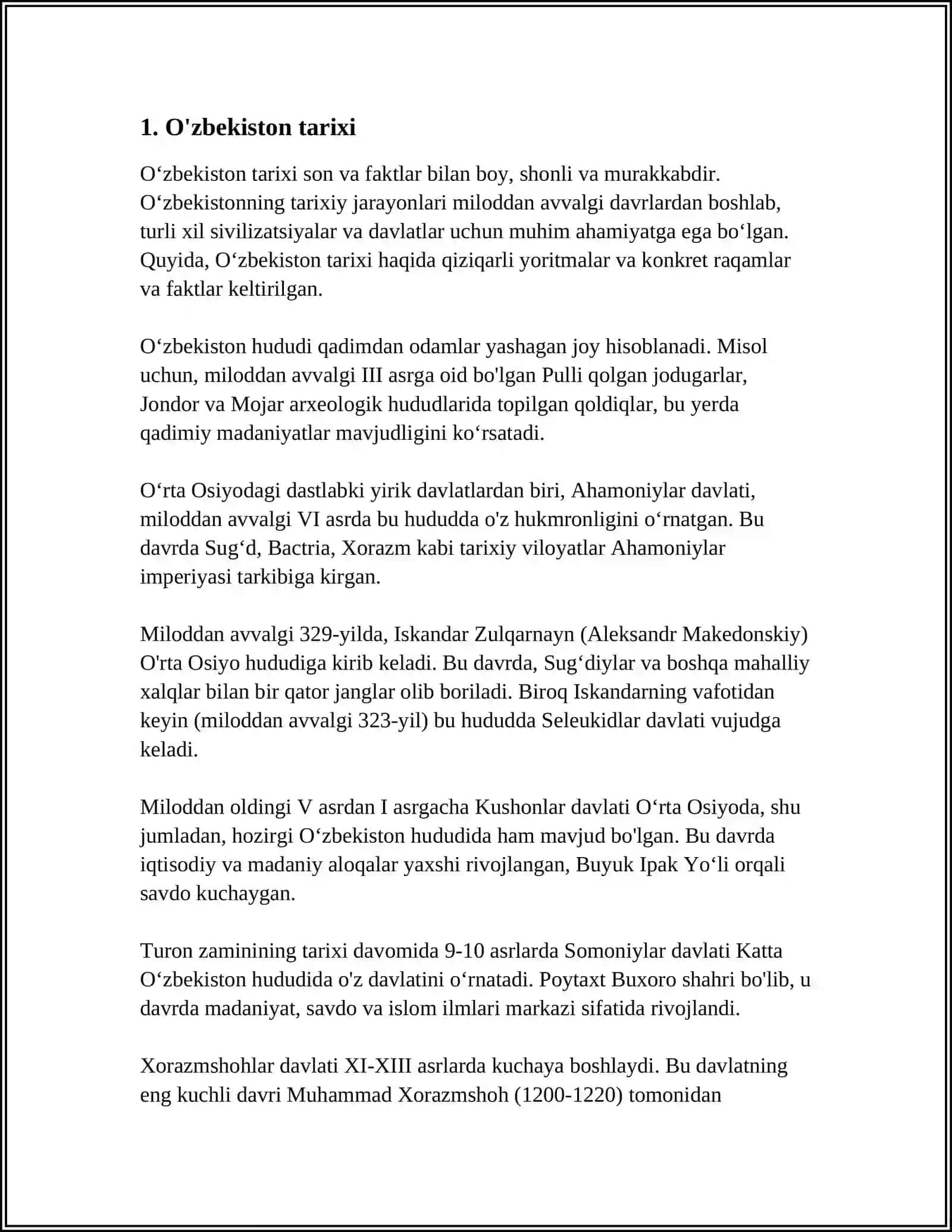 ESONOVA OYSHABEGIM BOZARBEK QIZI 1-KURS 24.02-GURUH 4