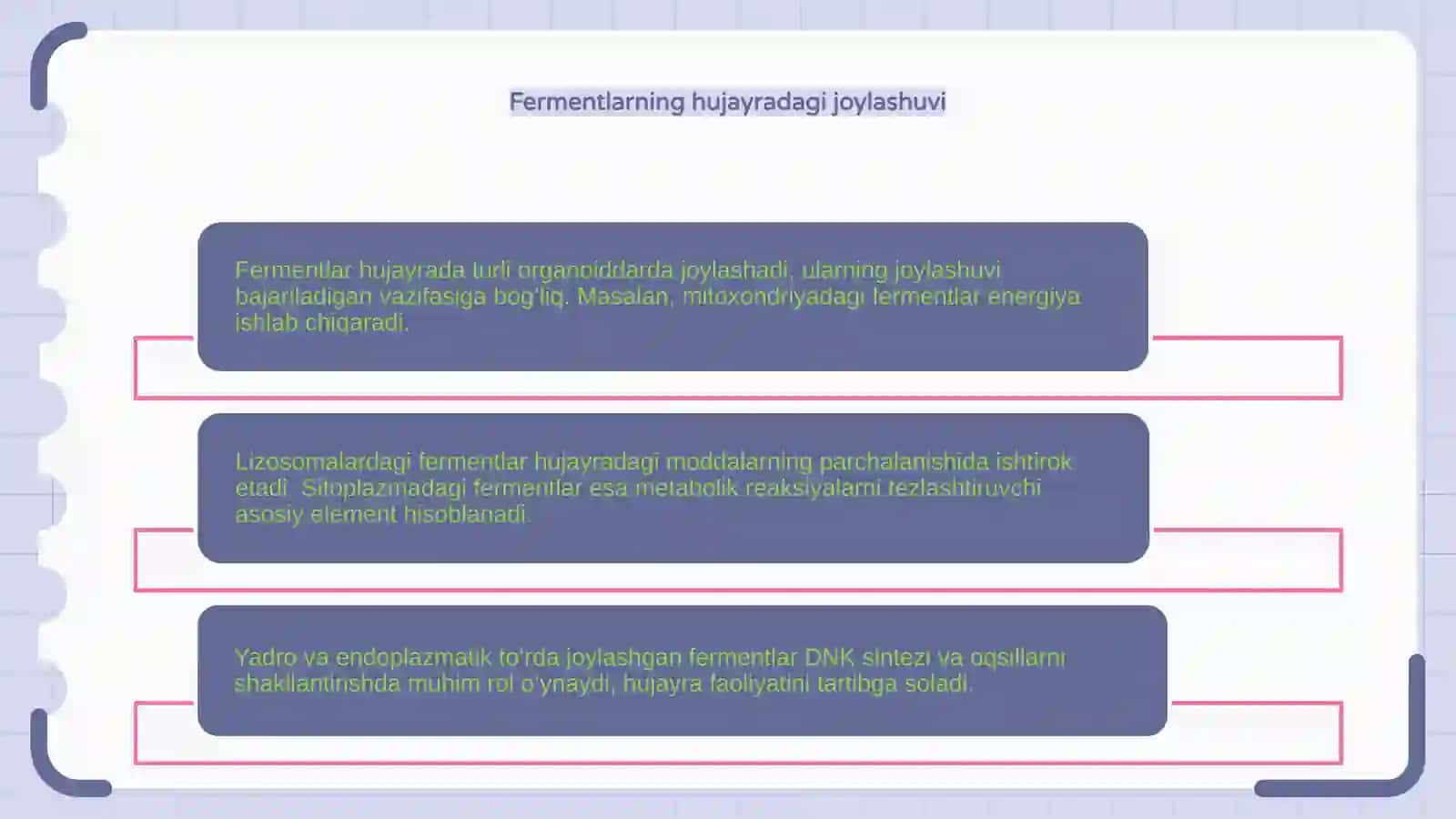 Fermentlarning hujayradagi joylashuvi. Fermentativ reaksiyalar kinetikasi 4