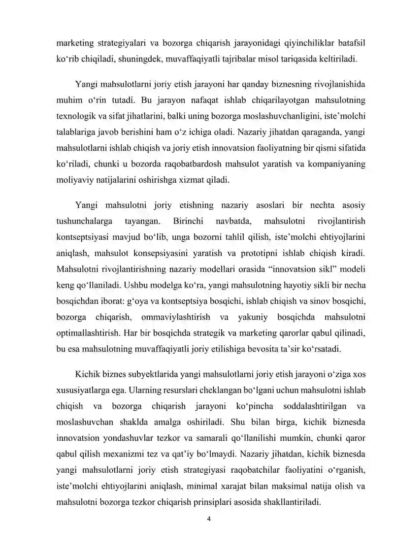 Kichik biznes subyektlarida yangi mahsulotlarni joriy etish tajribalari 4