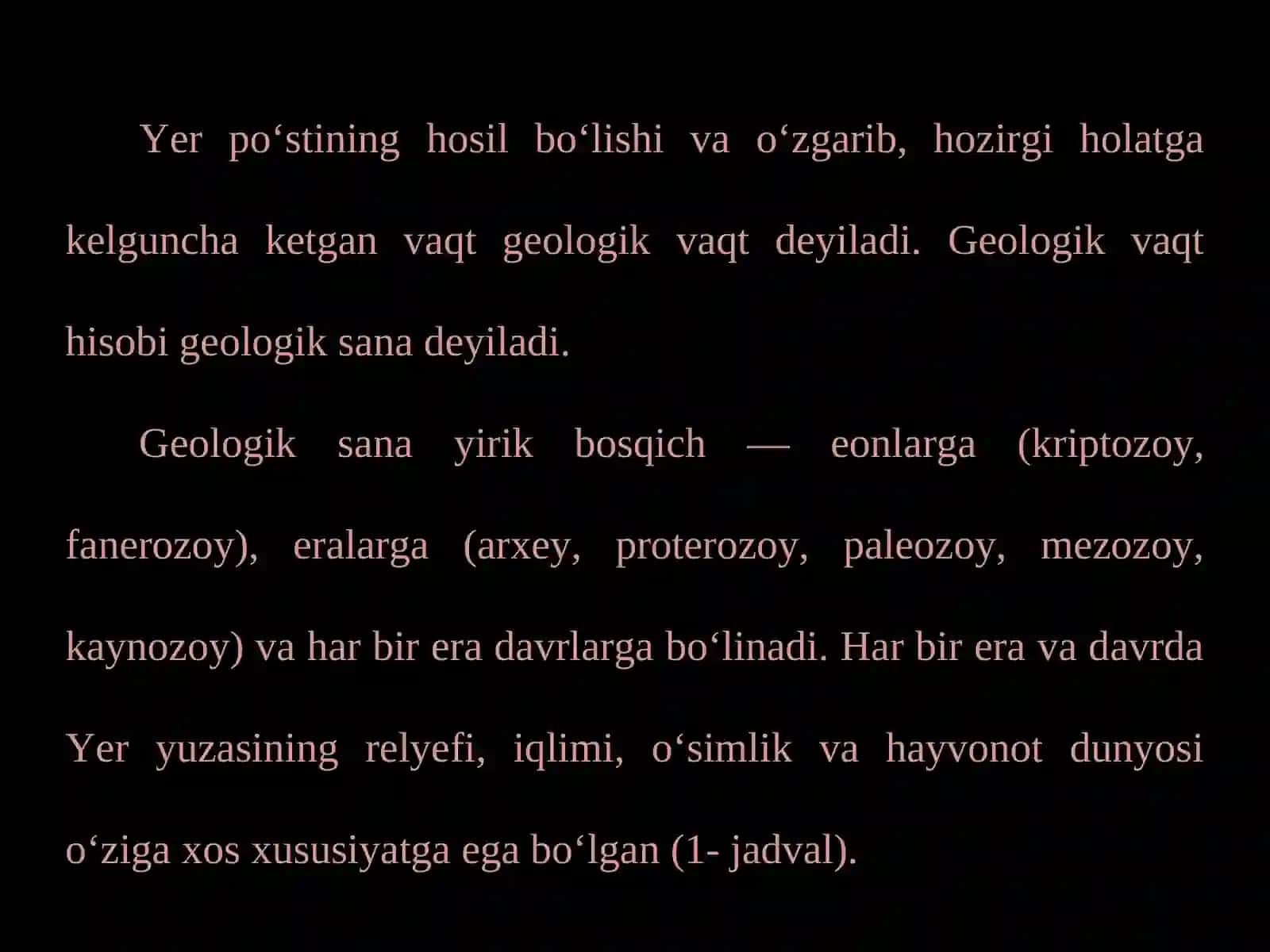 O‘rta osiyoning geologik tuzilishi. Geologik vaqt hisobi 4