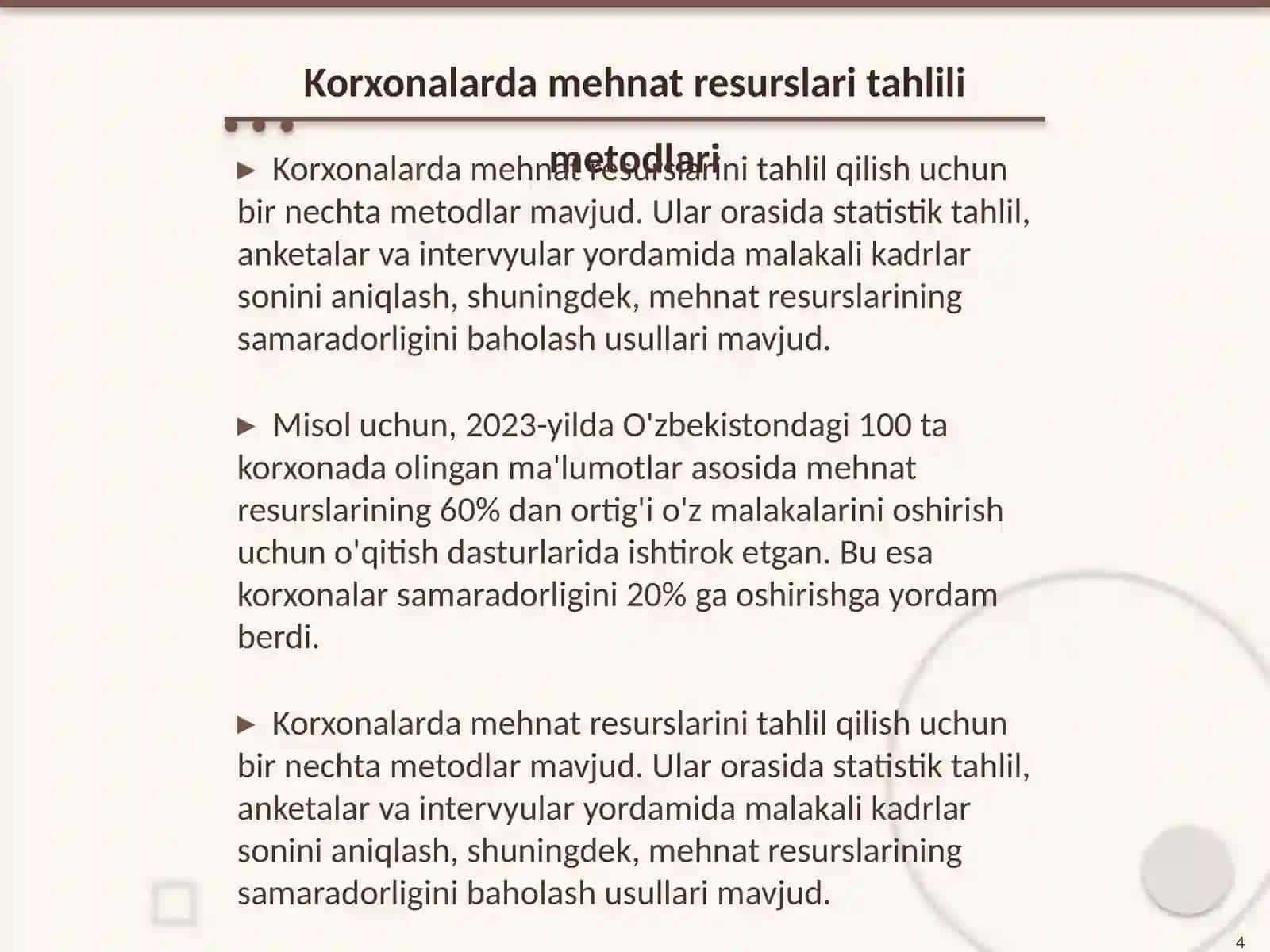 Korxonalarning mehnat resurslari bilan taʼminlanganlik tahlili 4