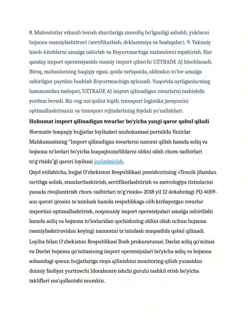 Tavarlarni import qilish bo'yicha operatsiyalarni hisobga olish quyi tizimini ishlab chiqish 4