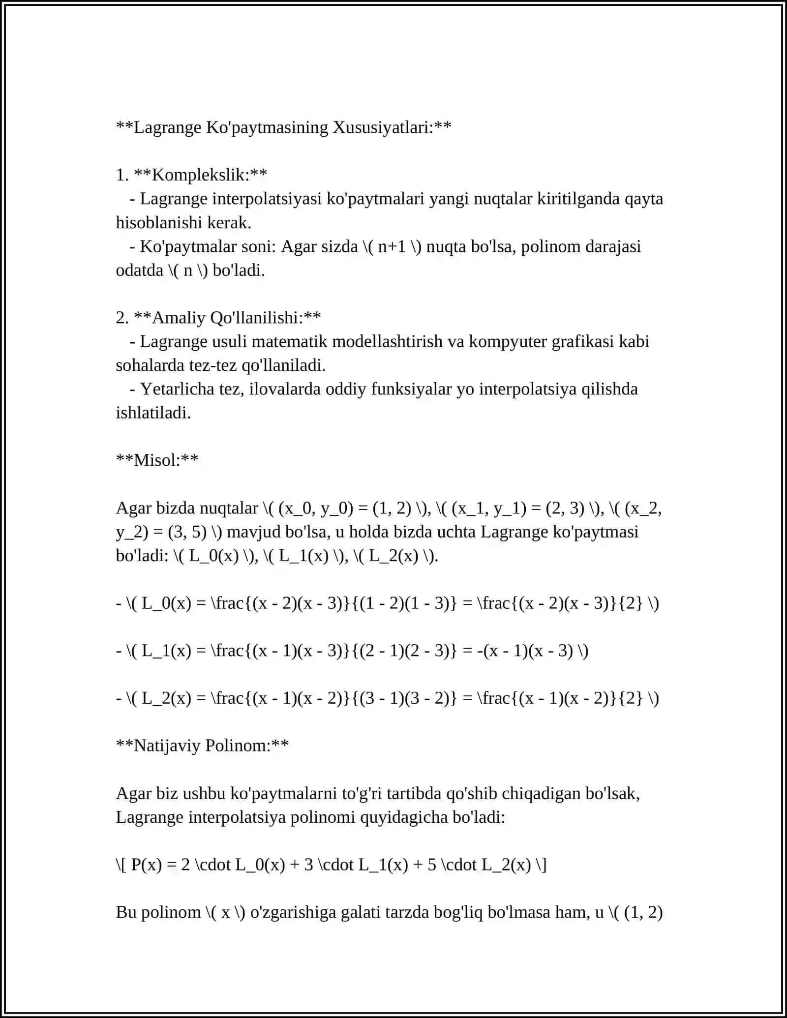 JADVAL KO'RINISHIDA BERILGAN FUNKSIYALARNI LAGRANJ, NYUTON INTERPILATSION KO'PHADLARIHAMDA SPLAYN FUNKSIYALAR BILAN INTERPOLYATSIYALASH 4