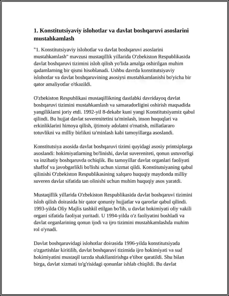 MUSTAQILLIK YILLARIDA DAVLAT BOSHQARUVI TIZIMIDA AMALGA OSHIRILGAN ISLOHOTLAR 4