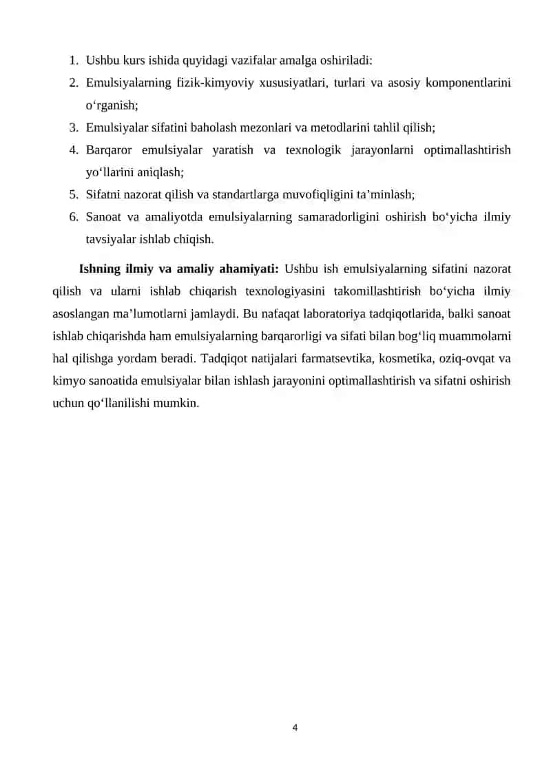 Emulsiyalarning sifatini baholash va texnologiyasini takomilashtirish 4