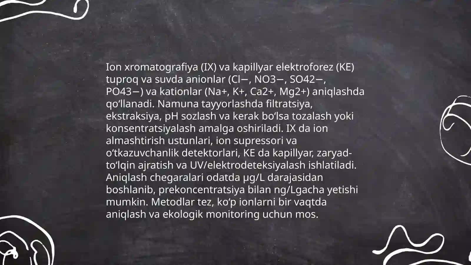 Tuproq va suvdagi ion bog‘lanishli ifloslantiruvchi moddalarni aniqlash va ekologik xavfsiz tozalash usullari 4
