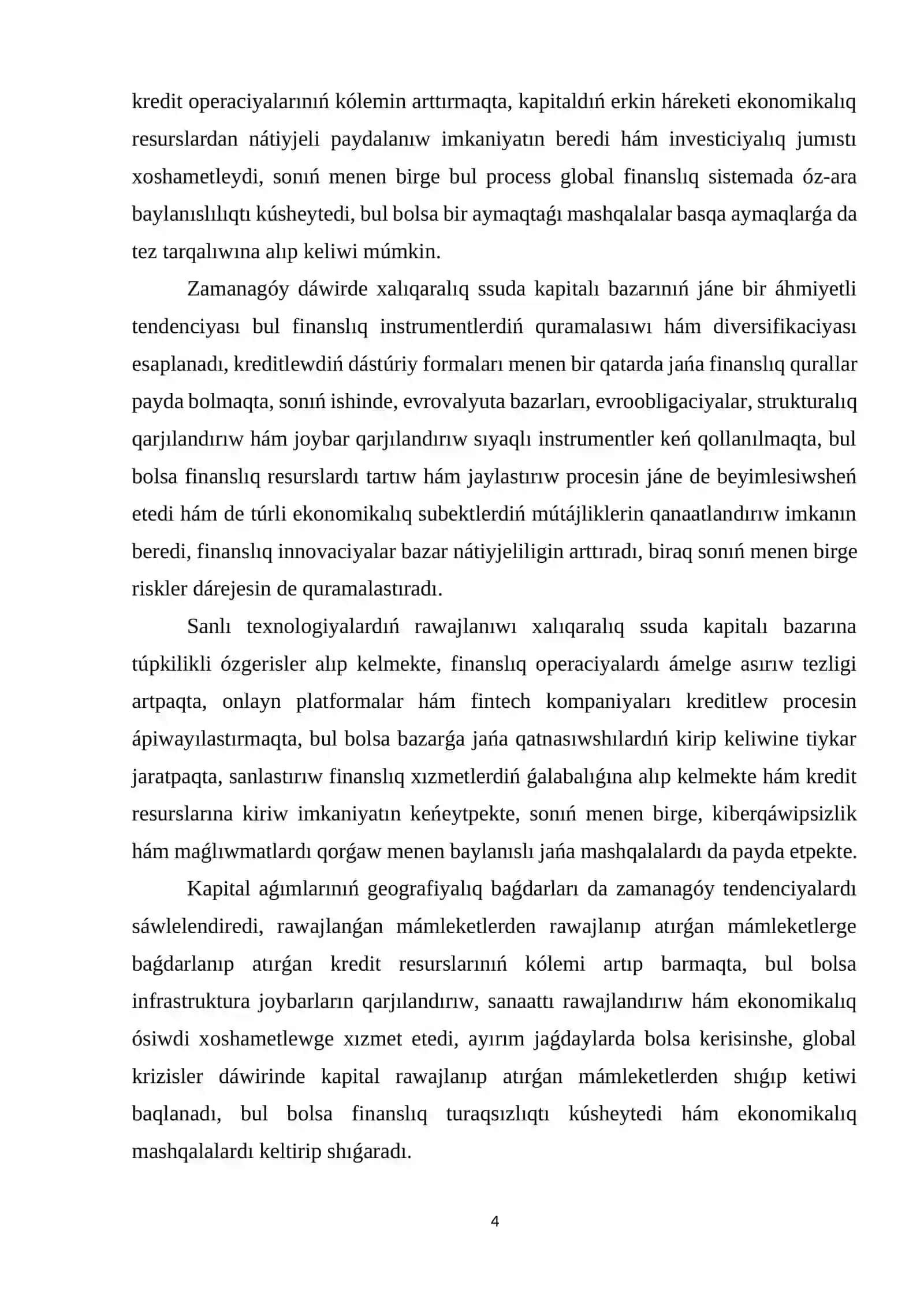 Búgingi kúnde xalıqaralıq ssuda kapitalı bazarınıń ózine tán ózgesheligi 4
