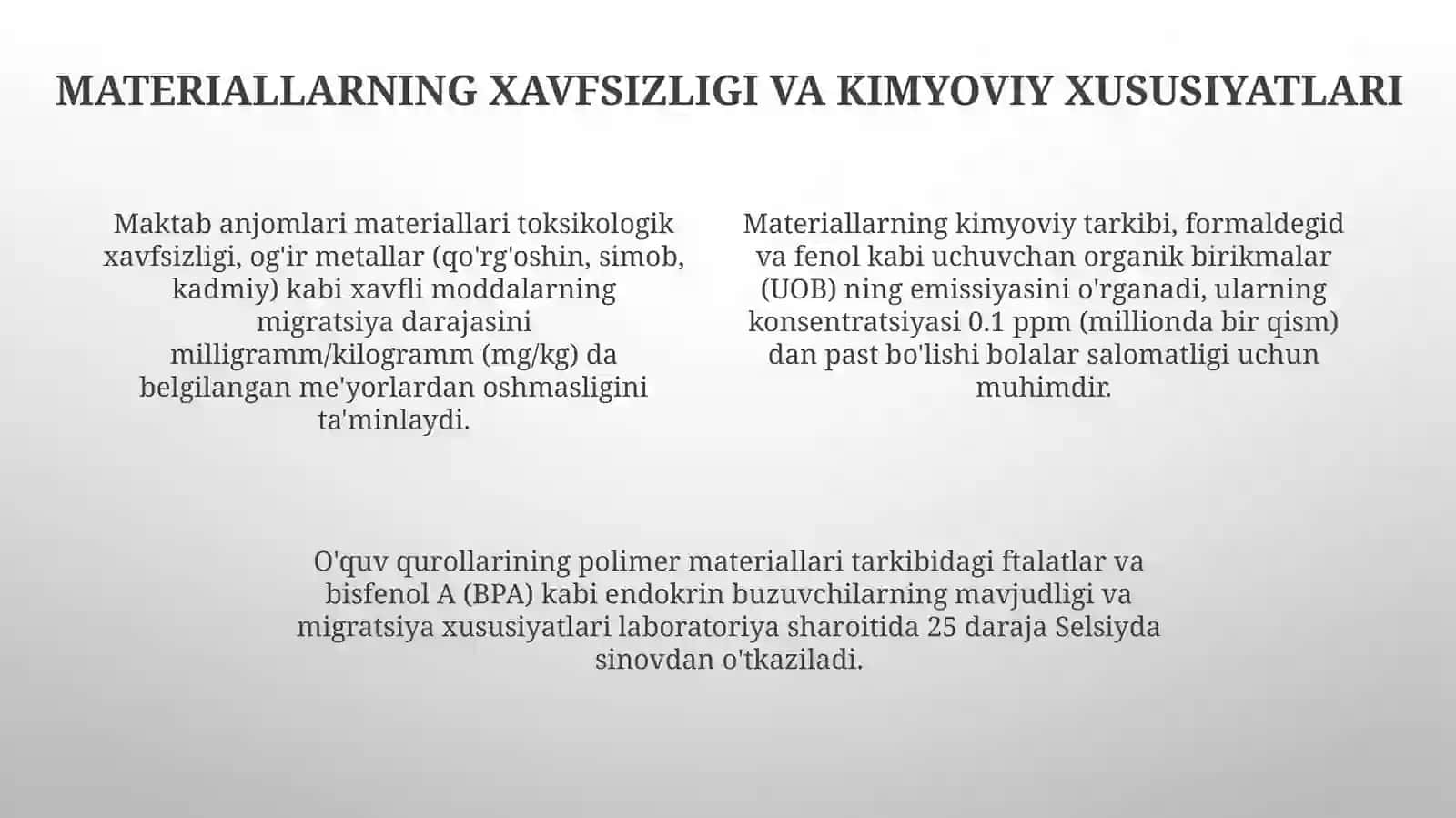 Maktab jihozlari va o‘quv qurollari sanitariya gigiyena jihatdan baholash 4