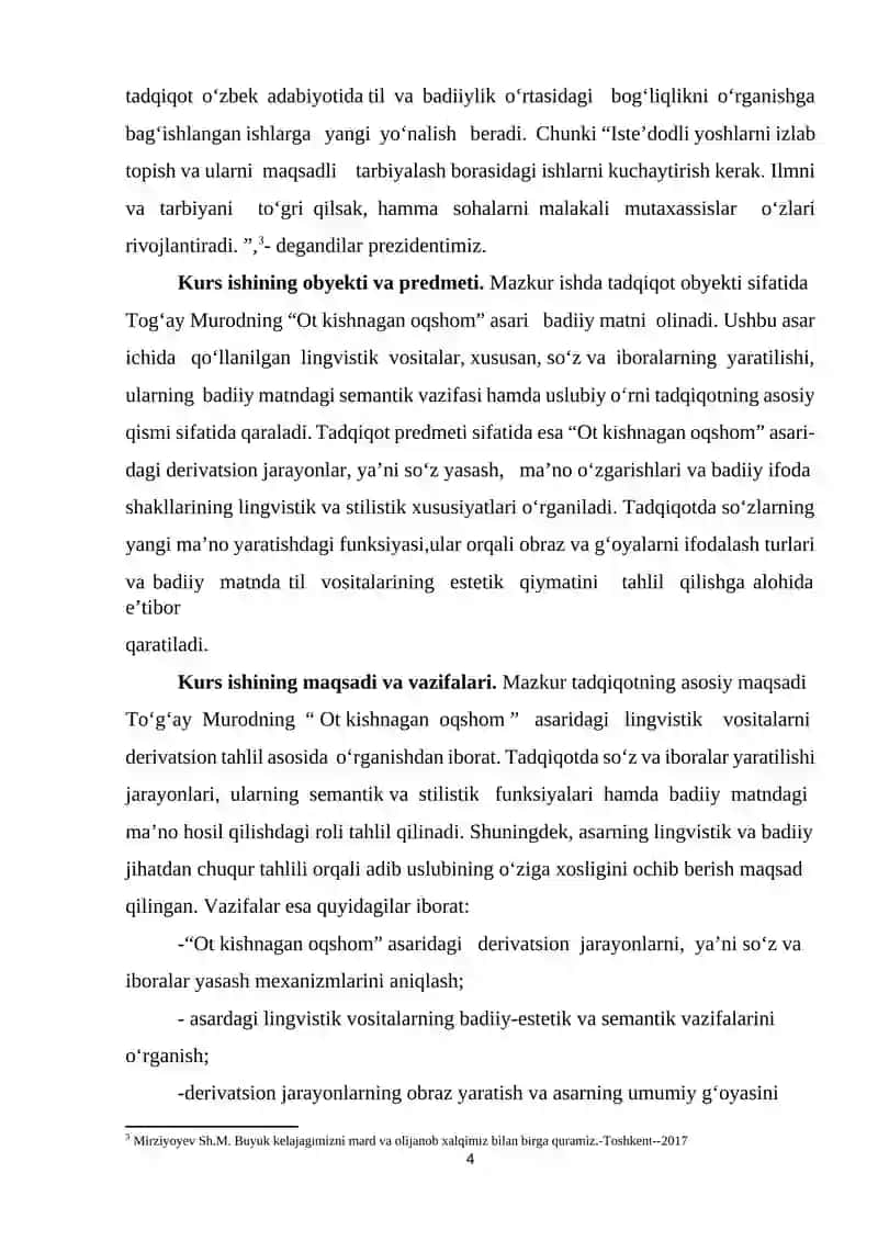 DERIVATSION TAHLIL TO‘G‘AY MURODNING ‘‘OT KISHNAGAN OQSHOM’’ ASARI MISOLIDA 4