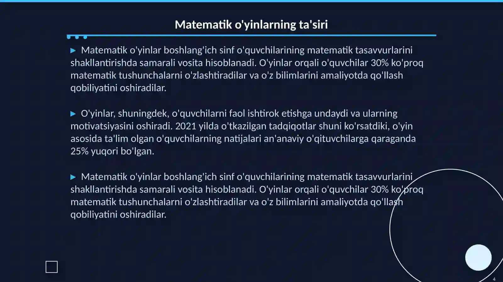 Maktab taʼlimida boshlangich sinf oʻquvchilarini matematik tasavvurlarni shakllantirishda mantiqiy tafakkurni rivojlantirish 4