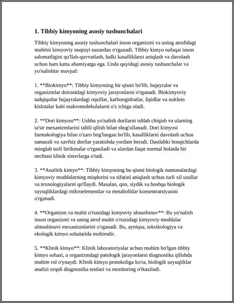 REFERAT Mavzu: TIBBIY KIMYOGA KIRISH VA ÕRGANISH 4