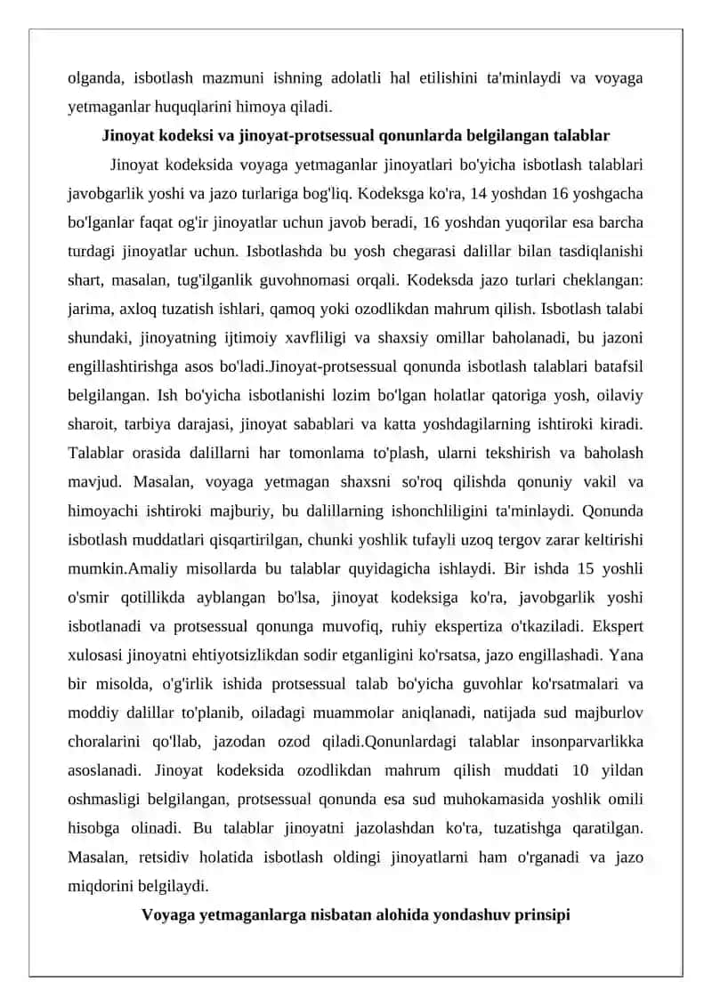Voyaga yetmaganlarning jinoyatlari haqidagi ishlarda isbotlanishi lozim bo‘lgan holatlar 4