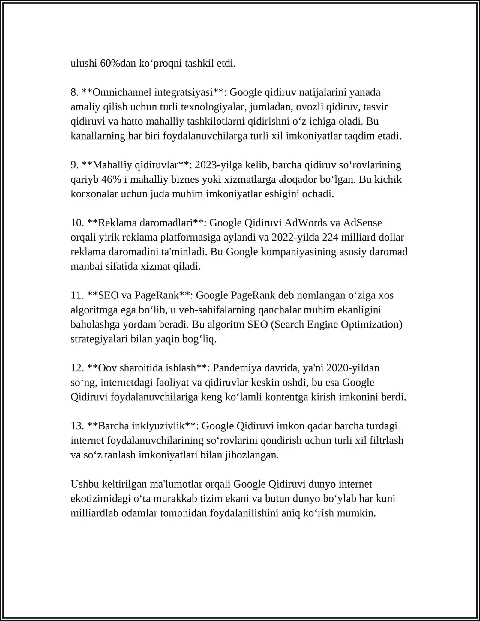 GOOGLE ILOVALARI VA UNDAN FOYDALANISH TURLARI 4