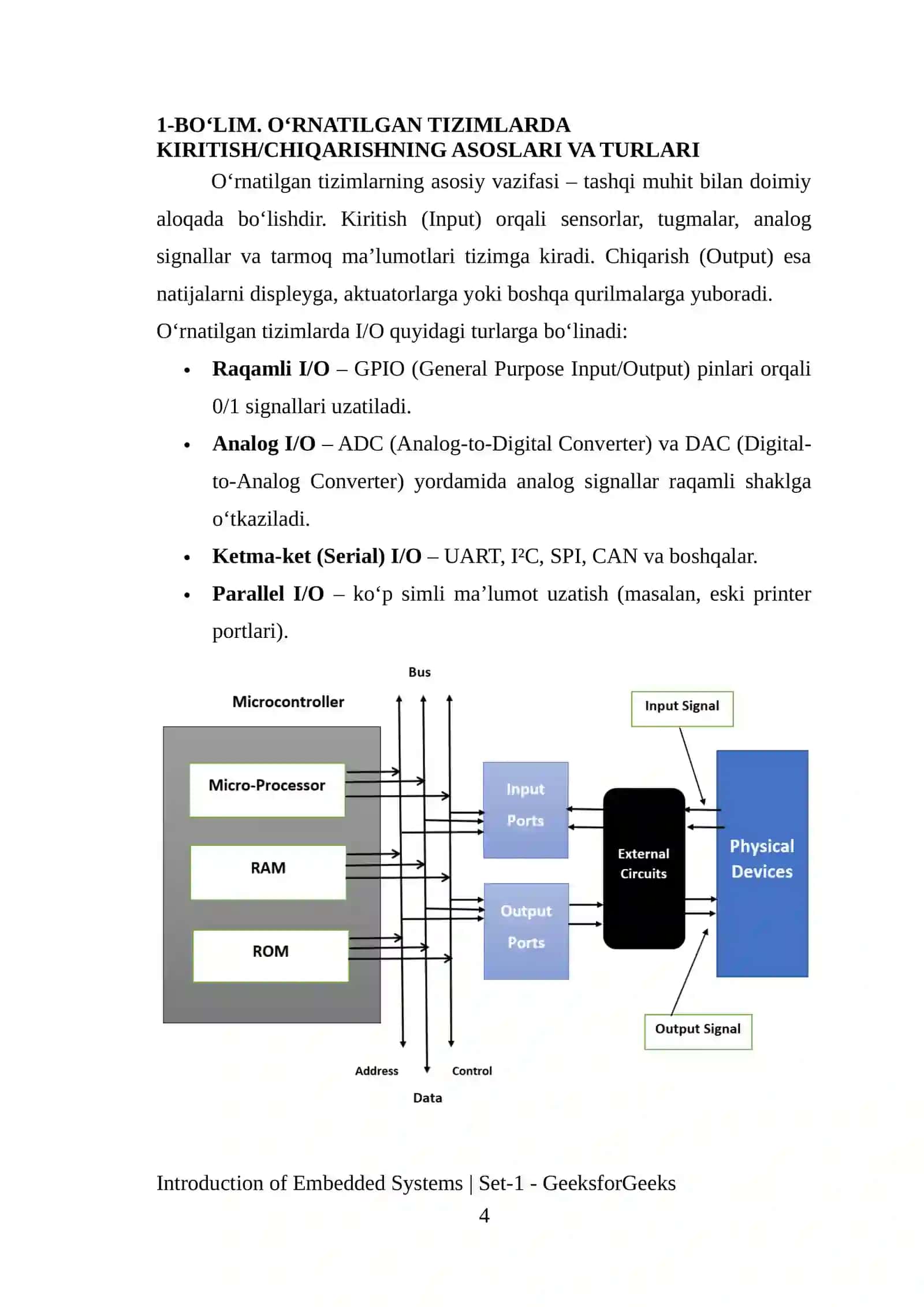 O'rnatilgan Tizimlarda Kiritish/Chiqarish 4