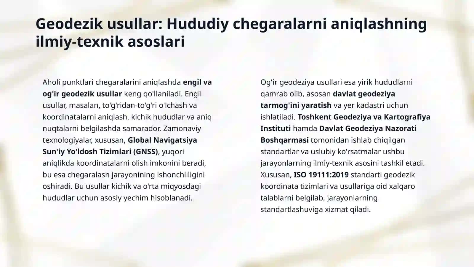 Aholi punktlarini chegaralarini geodezik asosda aniqlash.Shahar atrofi zonasi hududidan foydalanish. 4