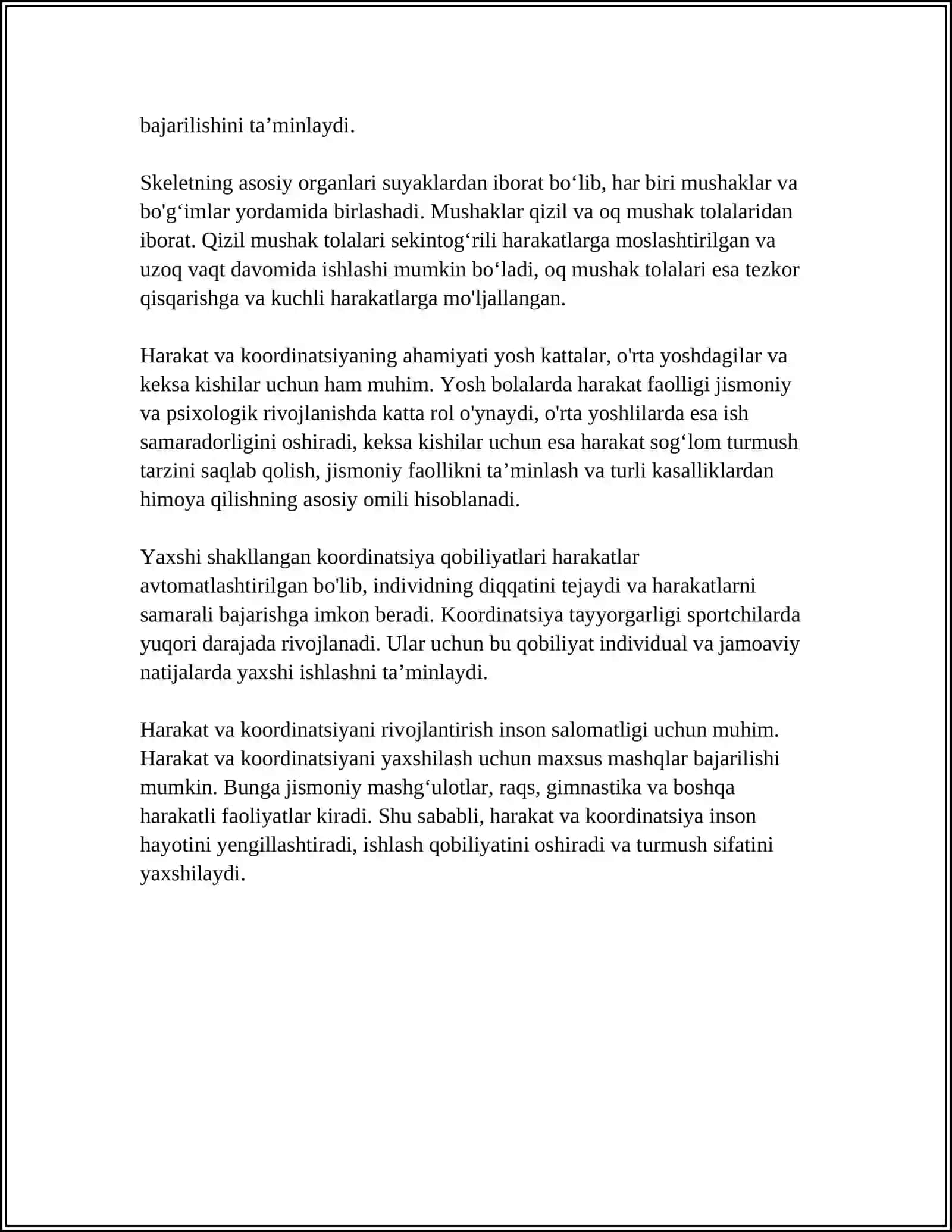 HARAKAT VA KOORDINATSIYANING AHAMIYATI. SKELETNING UMUMIY TUZILISHI 4