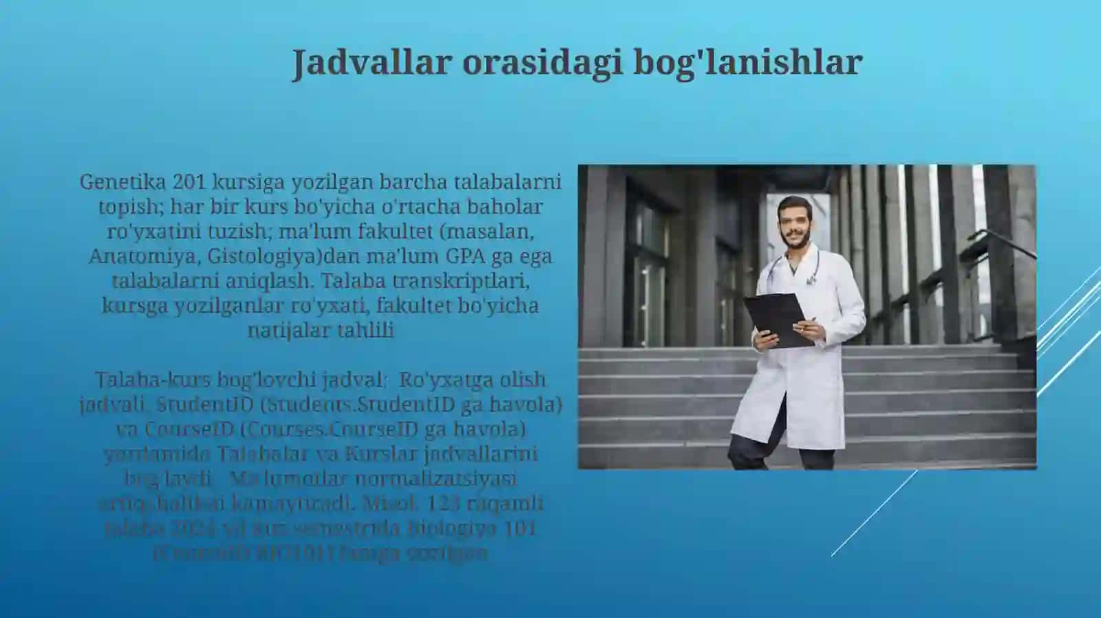 MC Access dasturida Tibbiy biologiya talabalariga ma'lumotlar bazasini yaratish 4