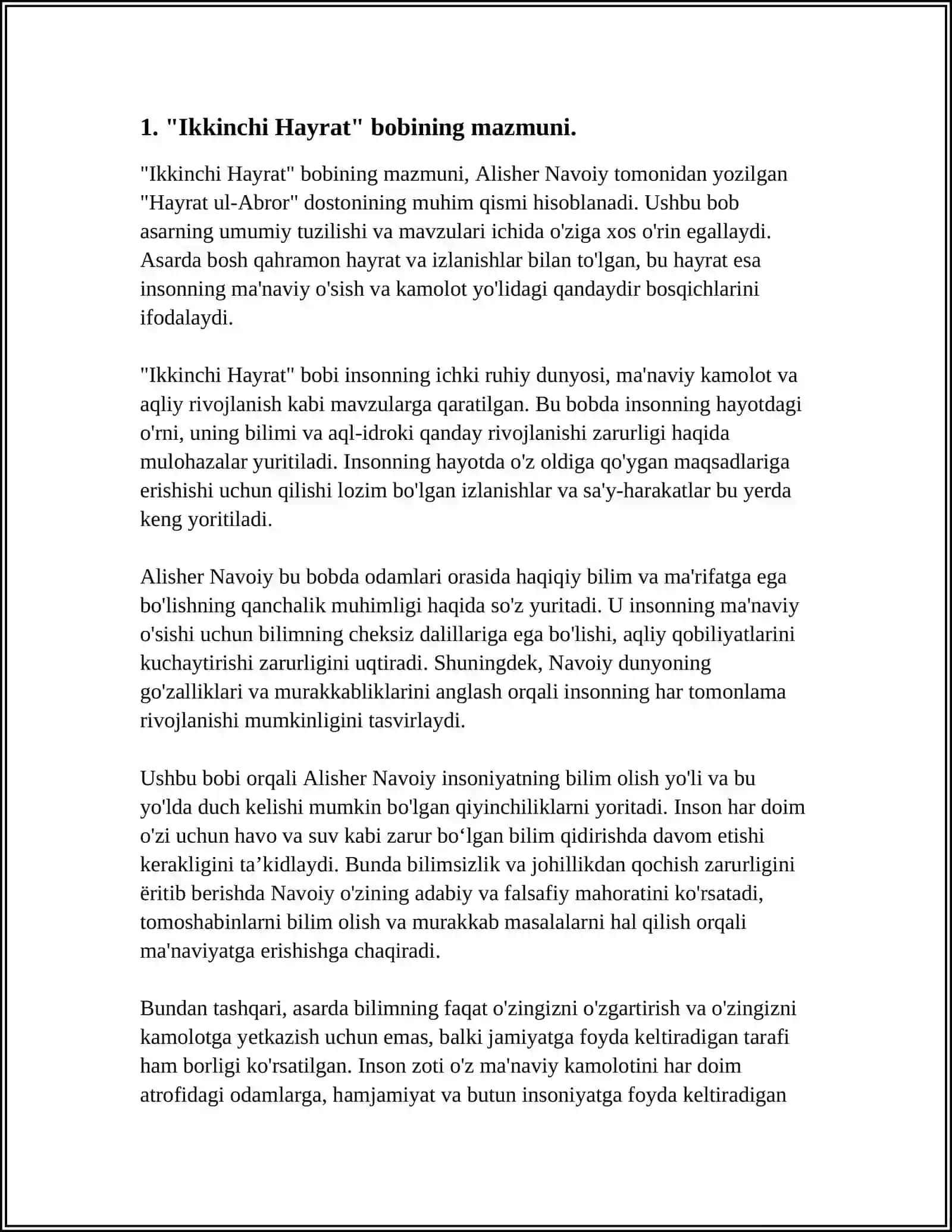ALISHER NAVOIY "HAYRAT UL ABROR" DOSTONIDAGI "IKKINCHI HAYRAT" BOBIGA SHARH 4